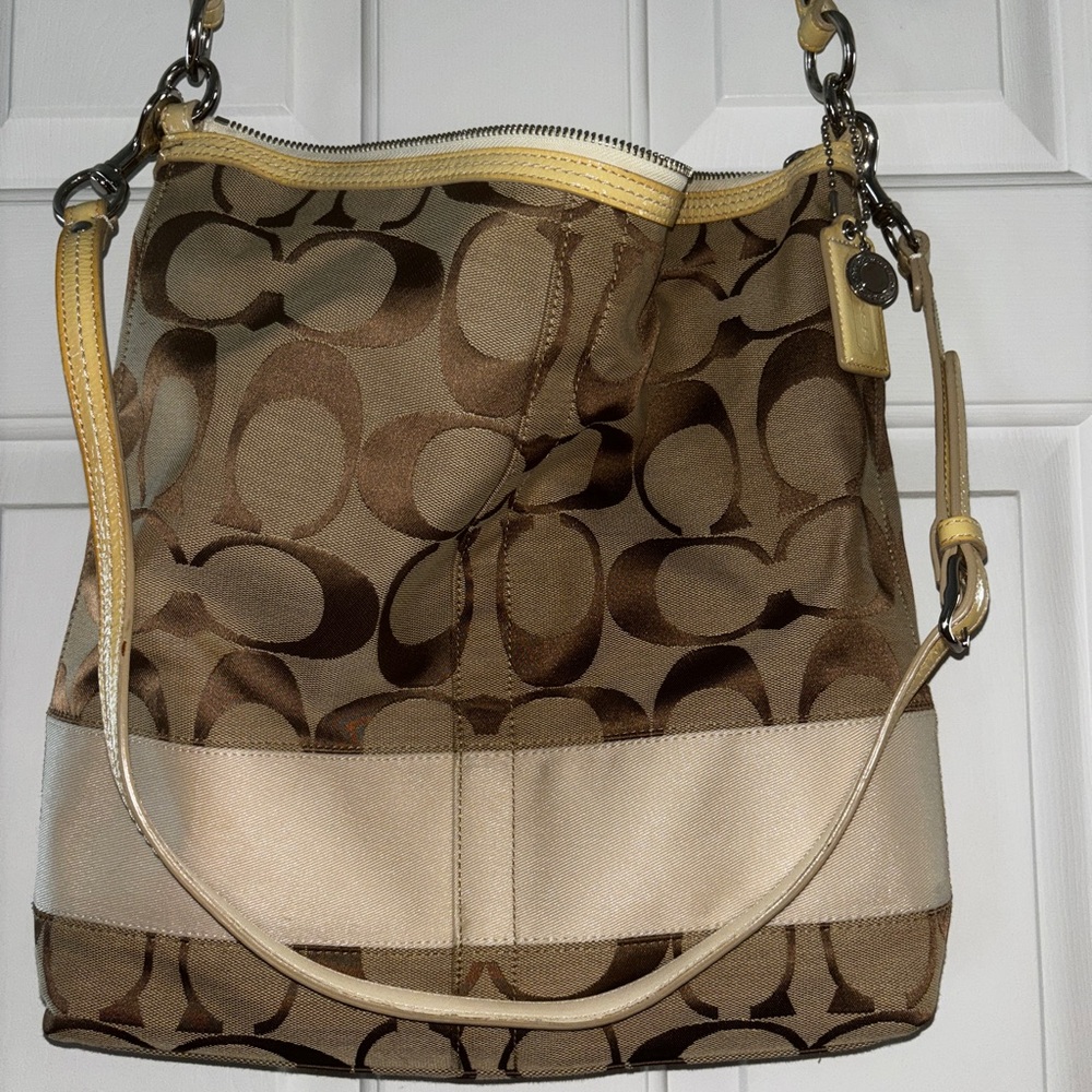 Coach Tan and Cream Signature File Bag